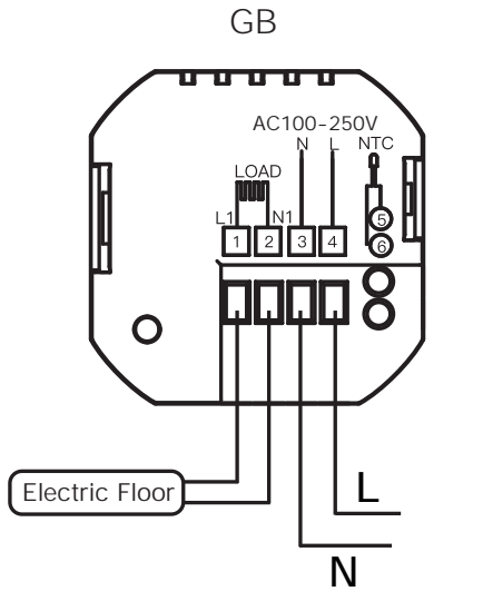 Câblage électrique du thermostat pour plancher chauffat électrique WiFi Moes WHT-S01-GB-XX-MS